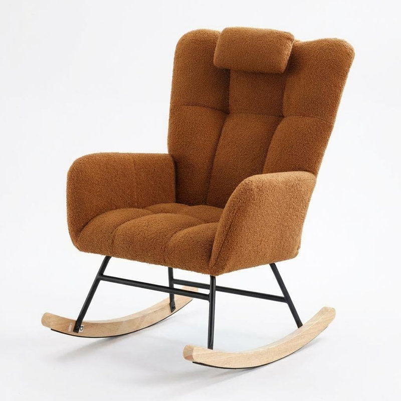 Fauteuil à bascule en polaire douce pour salon – Fauteuil rembourré à dossier haut avec coussin, fauteuil à bascule confortable pour chambre d'enfant, chambre à coucher, bureau, fauteuil d'allaitement compact pour adultes et bébés, vert
