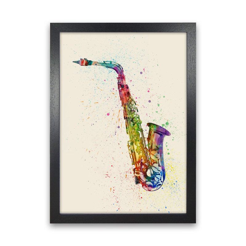 Saxophone by Michael Tompsett - Print, 88cm H x 64cm W x 3cm D, Black Framed