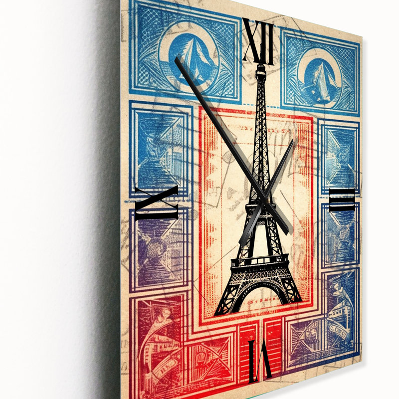 Illustration rétro du cachet de la Tour Eiffel - horloge murale moderne Paris, Grand