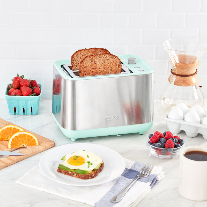 Polished Stainless Steel 2-Slice Toaster with Wide Slot