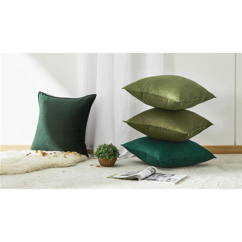 Ensemble de 4 coussins carrés en velours dégradé, Vert, H 18 po x l 18 po