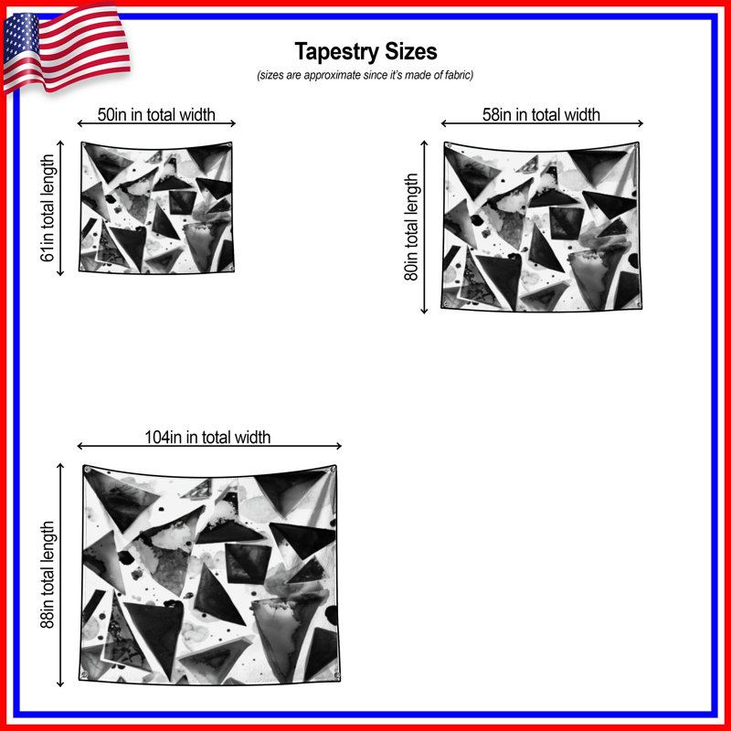 Tapisserie murale «Black Ink Triangles», H 104 po x 88 avec 4 œillets