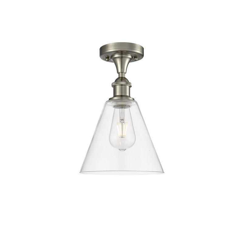 Plafonnier semi-encastré 1 lumière Anastasiea, Nickel satiné brossé, H 11,75 po x l 8 po x P 8 po, Transparent