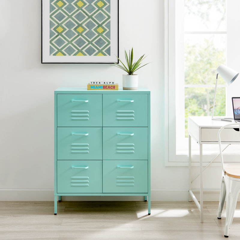 Anouck Metal Six Drawer Locker Style Sideboard - Bold Colour Modern Industrial Style, Blue