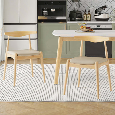 Ensemble de 2 chaises de salle à manger en bois d'hévéa, dossier ergonomique et revêtement en similicuir