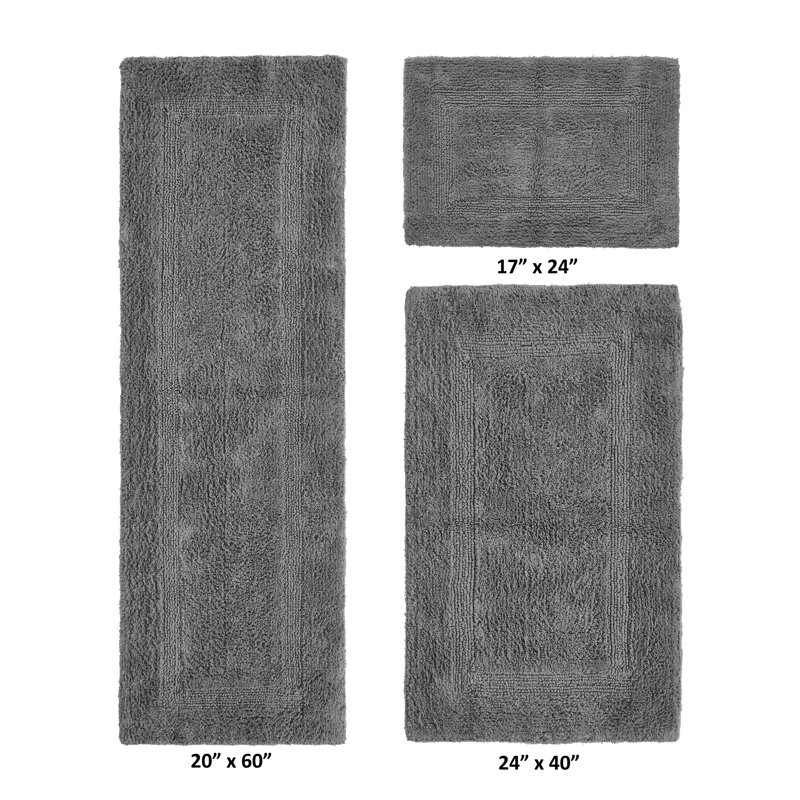 Annerose Premium 100% Cotton 3 Piece Bath Rug Sets, Machine Washable, Super Absorbent & Tufted Weave Reversible Bath Mat for Bathroom, Shower, and Tub, Oeko-Tex Certified Bathroom Rugs