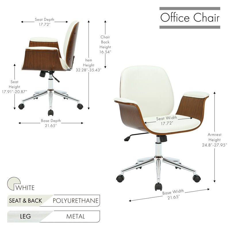 Trym Faux Leather Mid-Century Office Chair, White