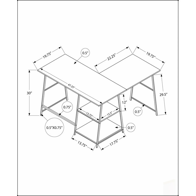 Bureau d'ordinateur d'angle en L avec tablettes de rangement, parfait pour le bureau à domicile et l'efficacité de l'espace