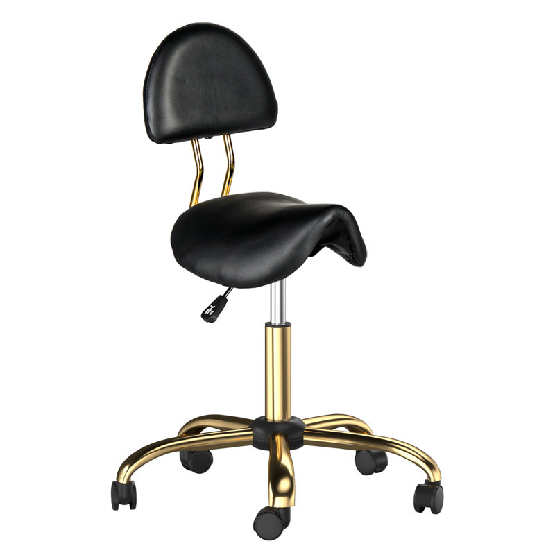 Drafting Chair,Ergonomic Saddle Stool With Back Support,Tall Adjustable Rolling Stool Black Gold, Black
