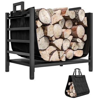 19" Firewood Rack Outdoor with Carrier, Metal Wood Storage Holder