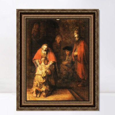 Framed Canvas Art Giclee Print The Return of The Prodigal Son by Rembrandt Harmenszoon Van Rijn Wall Art Living Room Home Office Decorations(Vintage Embossed Gold Frame,26"x32")