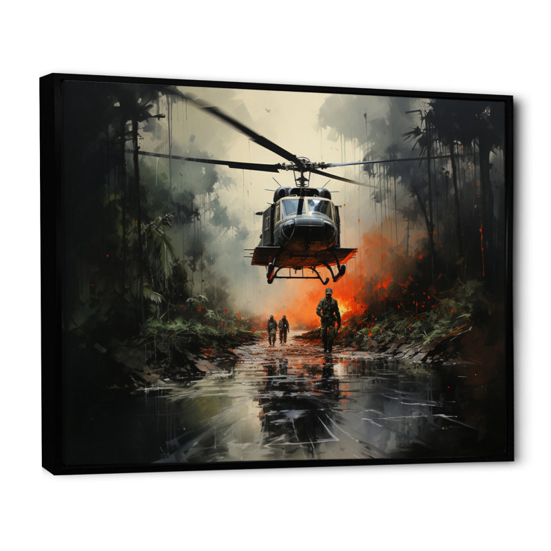 «Military Helopter In Vietnam War», reproduction sur toile, H 12 po x l 20 po x P 1 po, Cadre flottant noir