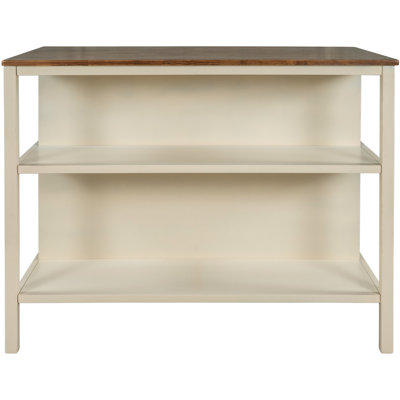 45" X 36" Solid Wood Kitchen Prep Island - Walnut And Cream White 2 Open Shelves For Rustic Style Apartments Table Compact Spaces