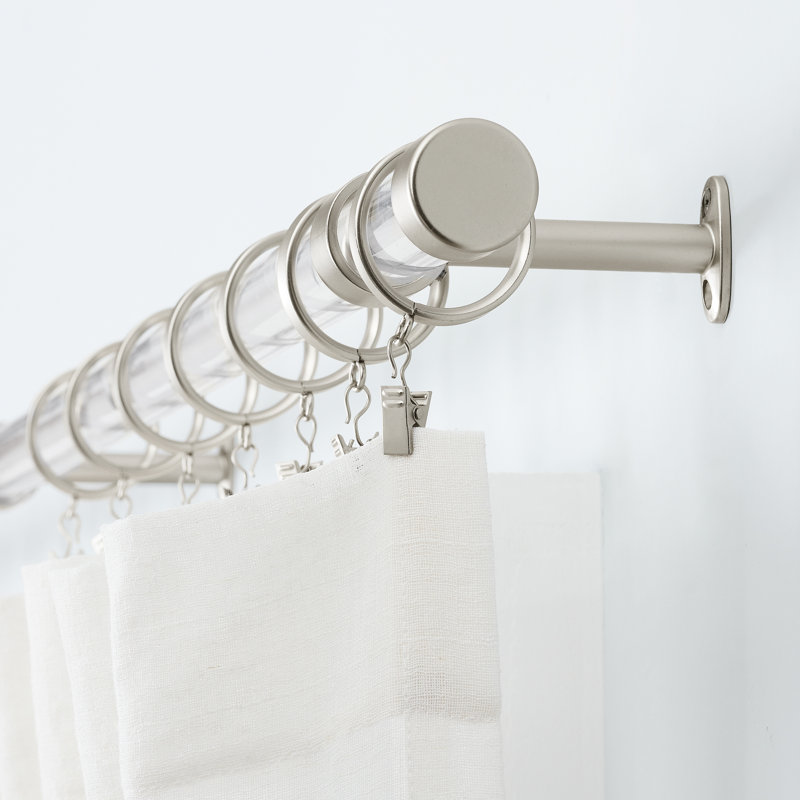 Brushed Nickel 48'' Acrylic Curtain Rod Set with End Cap Finials