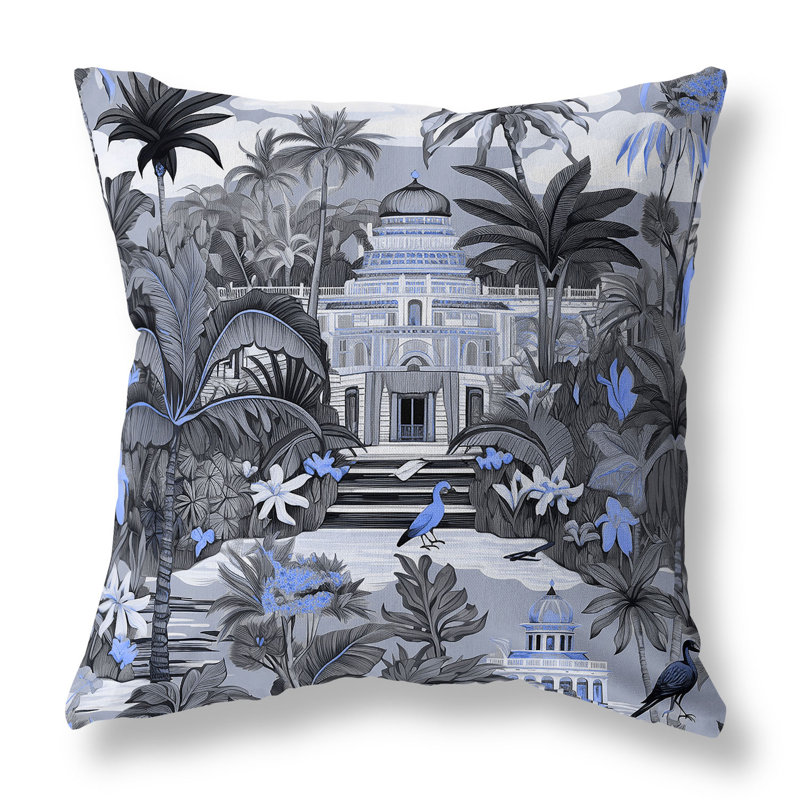 Coussin Divine Foliage, H 18 po x l 18 po, Bleu / gris