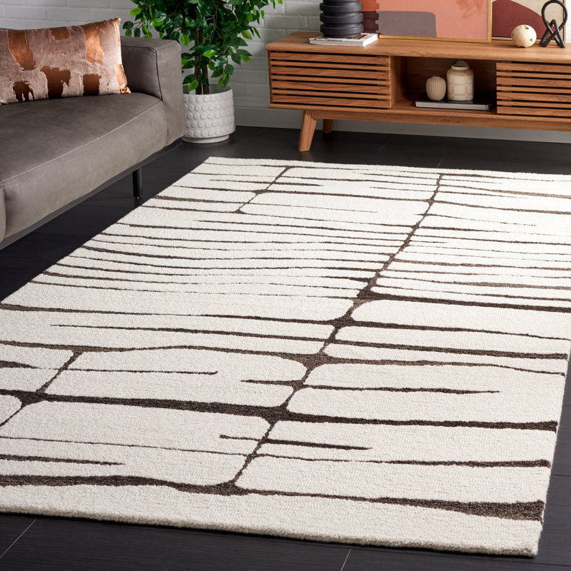 Tapis abstrait en laine / coton touffeté à la main Kirstey, Carré 8 po