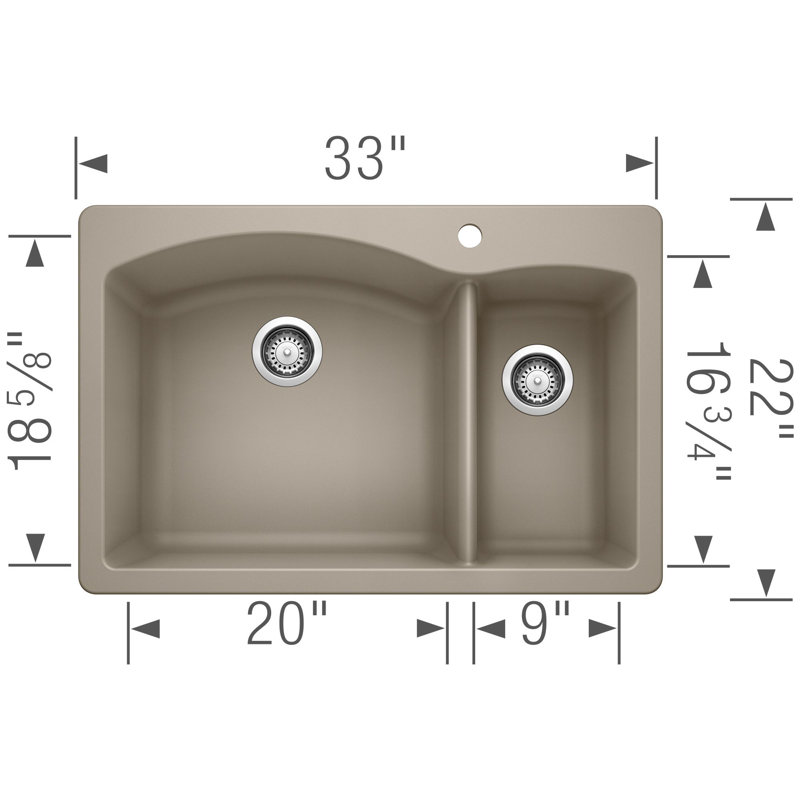 Diamond Silgranit 33" L x 22" W Double Basin Drop-In/Undermount Sink, Truffle