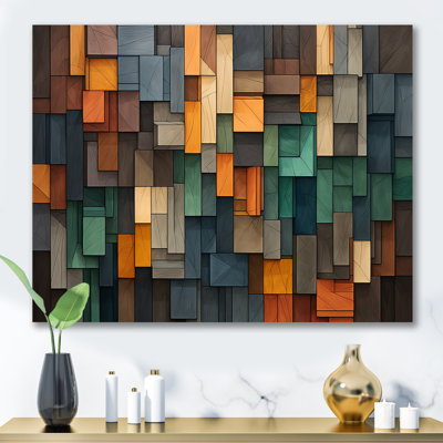 Green And Yellow Mosaic Cubes Rain - Abstract Tile Wall Art