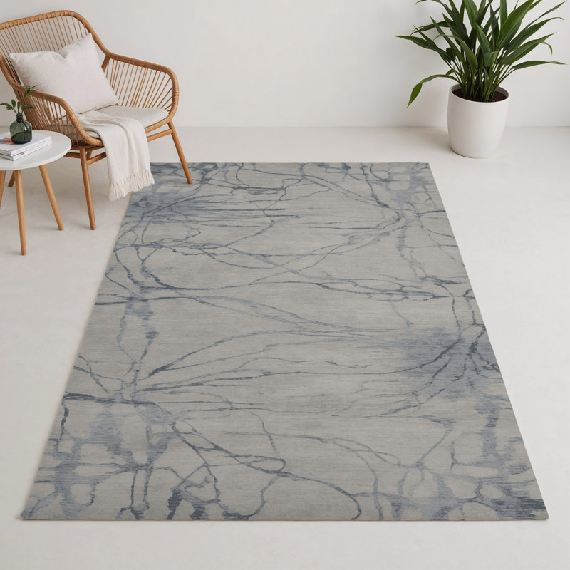 Abstract Gray Indoor and Outdoor Area Rug, Rectangle 9' x 12'