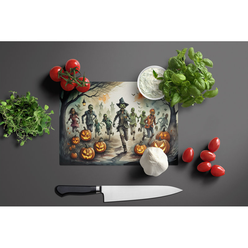 Zombies Spooky Halloween Glass Cutting Board Large