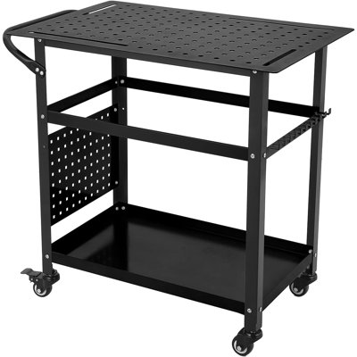 36'' x 24'' Steel Welding Table, 1200 Lb Portable Welding Fixture Table for Shop, 4 Tool Slots, Rolling Welding Table with 5/8" Holes for Shop Garage (with Handle)