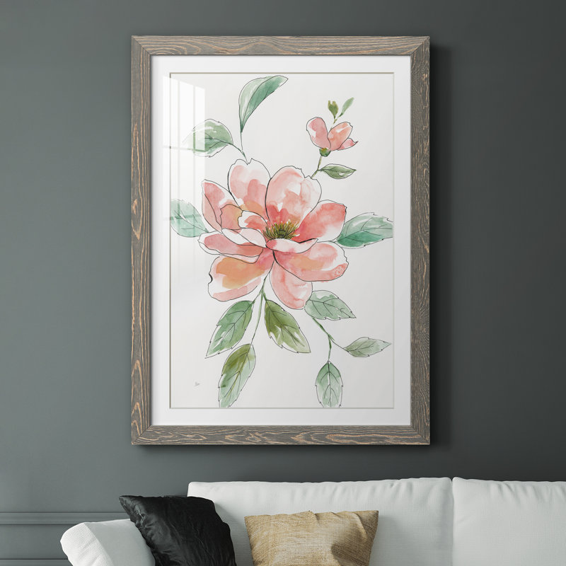 Peony Contour - Peinture encadrée, H 31,5 po x l 23,5 po x P 1,5 po, gris