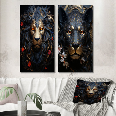 Golden Panther Majesty - Panther Canvas Art Print Set Of 2