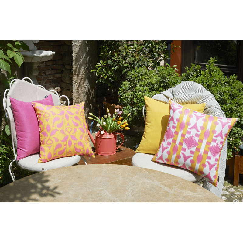 Ikat Square Pillow Cover, Yellow/Pink