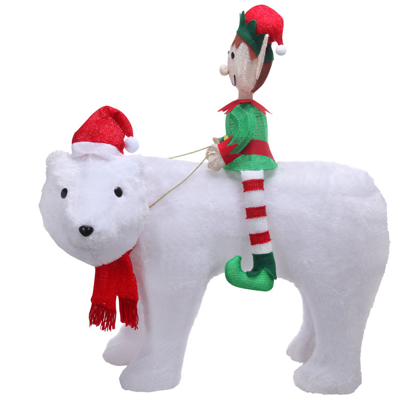 Elf Riding Polar Bear Lighted Outdoor Display
