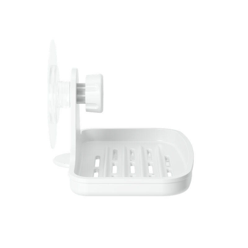 White Plastic Suction Cup Shower Soap Dish with Drainage