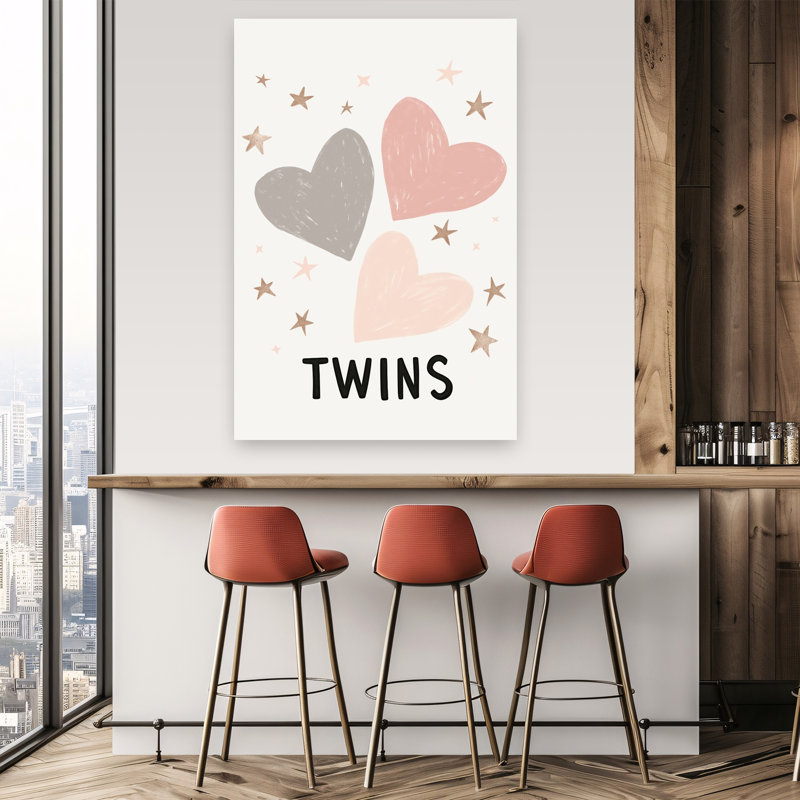 Trio de cœurs étoilés, paysage abstrait minimaliste, impression d'art mural nature, H 60 po x l 40 po
