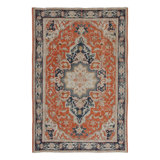 Antique Afghani Heriz Medallion Rug In Orange And Blue Tones - Rug & Kilim