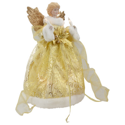 12"" Lighted Gold Angel with Wings Christmas Tree Topper - Clear Lights -  Northlight Seasonal, NORTHLIGHT RI92240