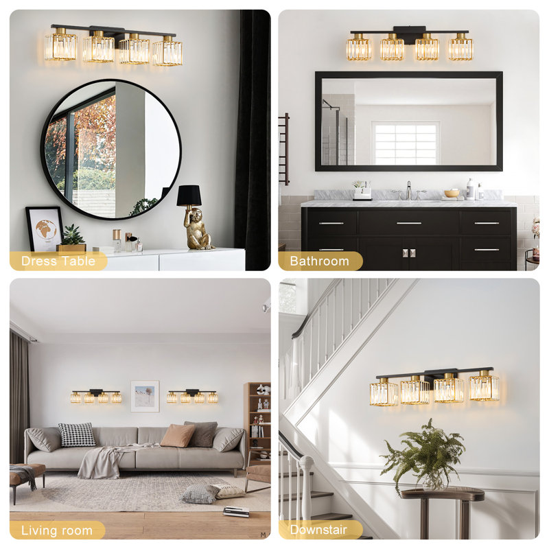 Éclairage pour meuble-lavabo à à intensité variable avec abat-jour en cristal Fiorela, Or/noir, 4