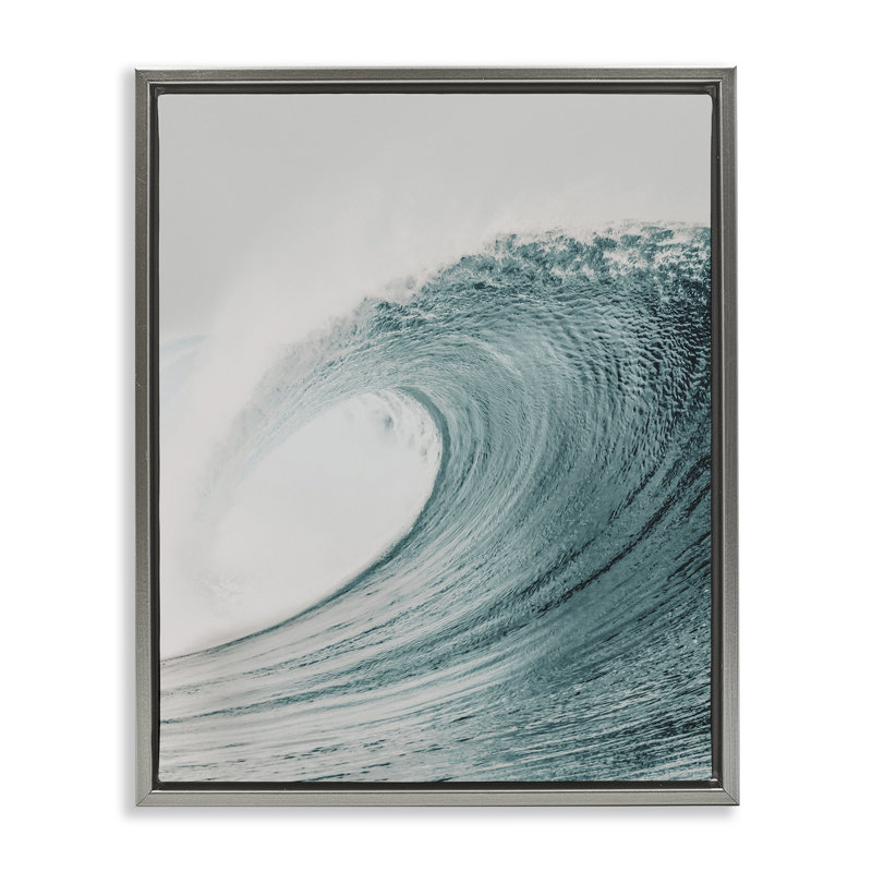  Art mural sur toile Big Curled Sea Wave par LSR Design Studio, Cadre flottant gris lustré, H 21 po x l 17 po
