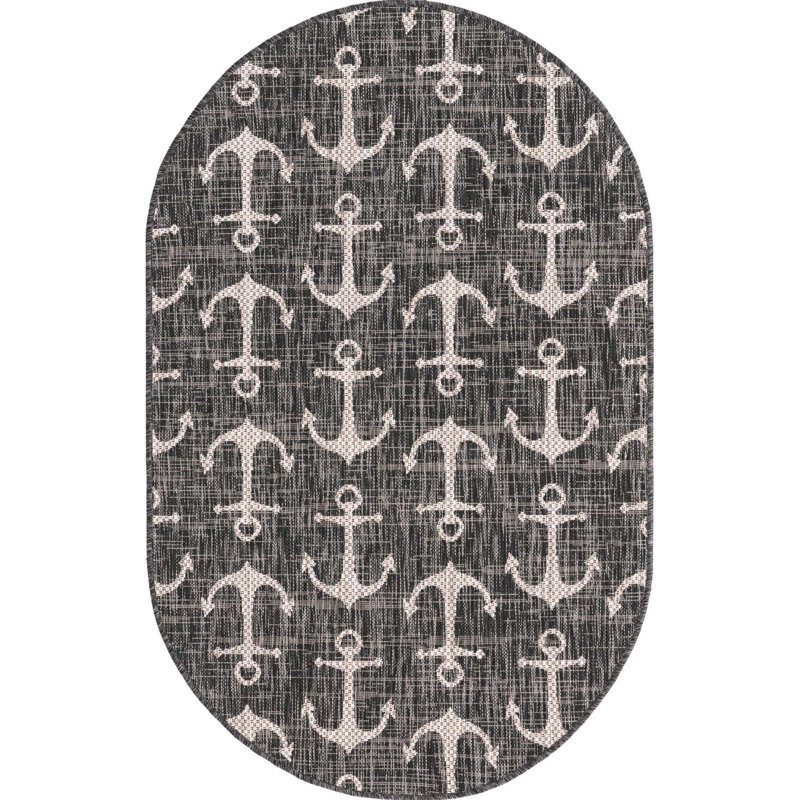 Tapis gris anthracite intérieur / extérieur Glidden, Ovale 3 pi 3 po x 5 pi 3 po