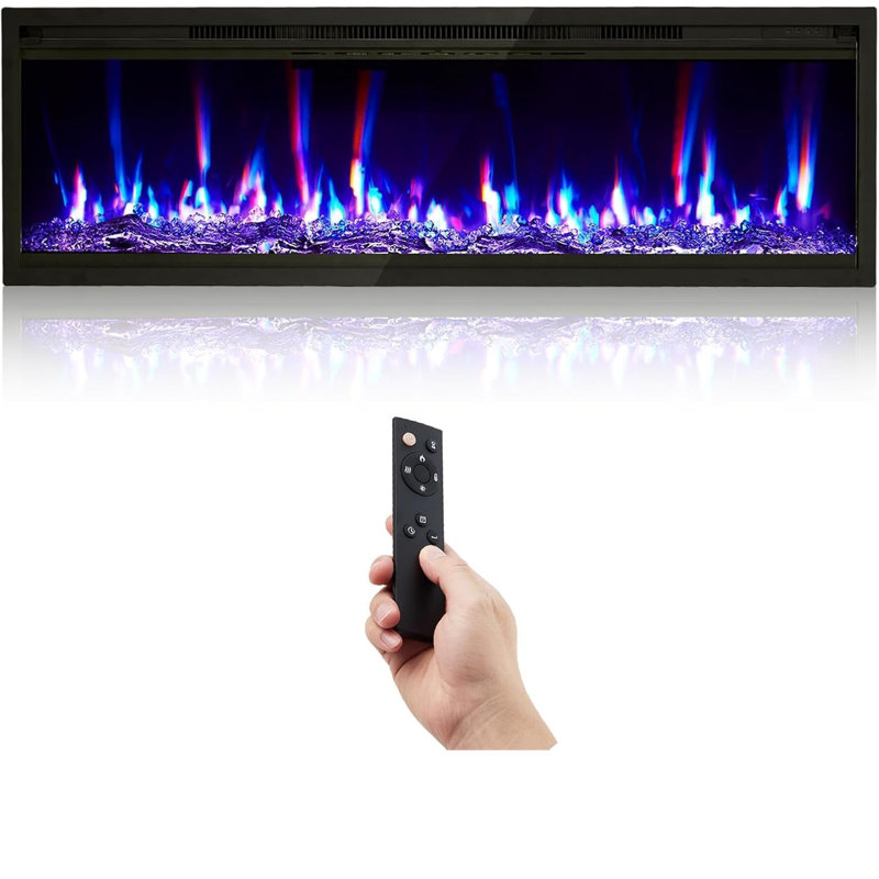 Foyer électrique 50 po mural / encastré avec télécommande, radiateur linéaire ultra-mince 4,2 po 750W / 1500W avec minuterie, 12 flammes de couleur, options de bûches et de cristal