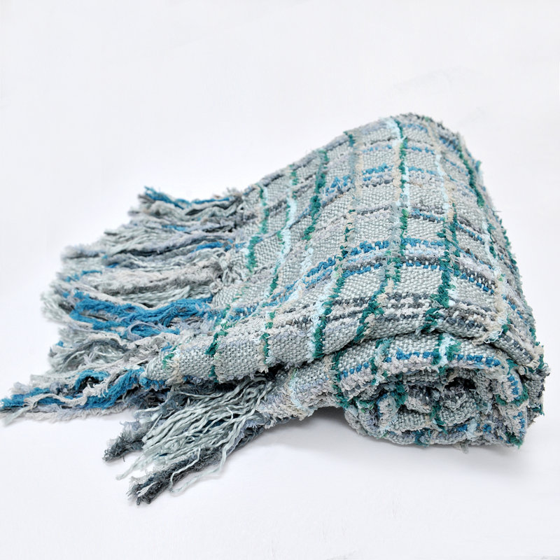 Jeté tricoté en chenille multicolore, Bleu-gris, 50 po x 60 po