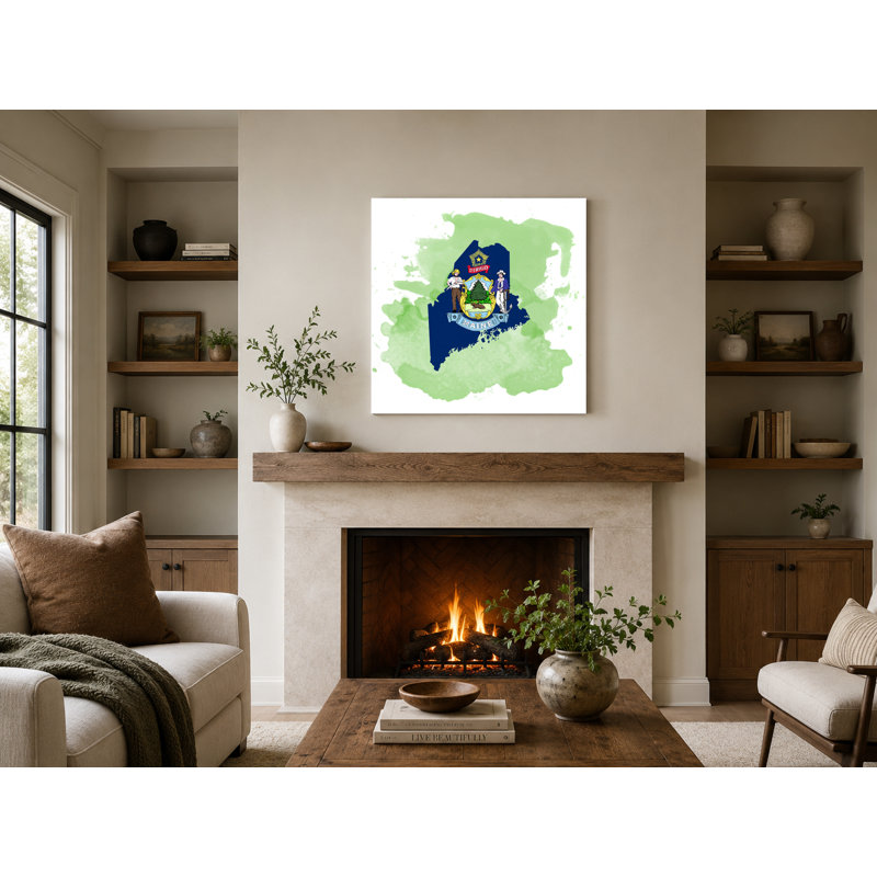 «Maine State Map Watercolor», art mural sur toile carrée, 16" W x 16" H