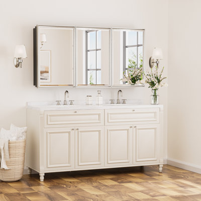 Chouchanik Recessed and Surface Framed 3 Door Medicine Cabinet with Mirror and Shelves