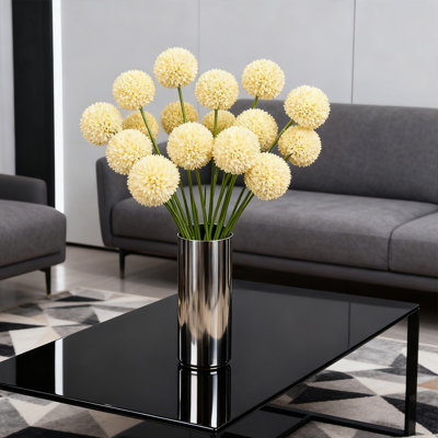 12 pièces bouquet de pissenlit artificiel, 12 pouces de petites boules simulées rondes de fleurs de soie de chrysanthème, jardin, cuisine, bureau, table, vase, fleurs décoratives, jaune