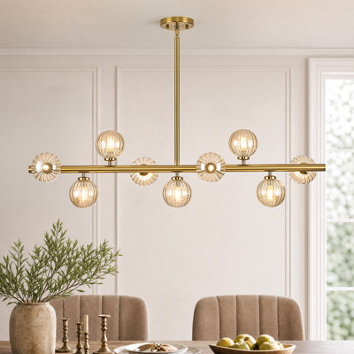 Lustre linéaire spoutnik moderne en verre bullé à 9 lumières Faustena