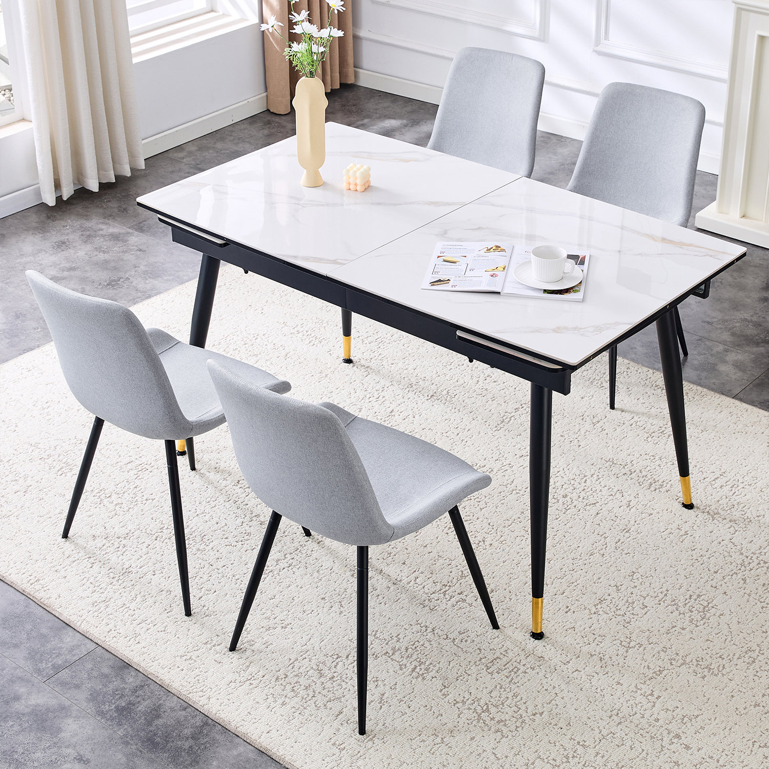 Everly Quinn Modern Extendable Dining Table Set With White Top, Seats 4 ...