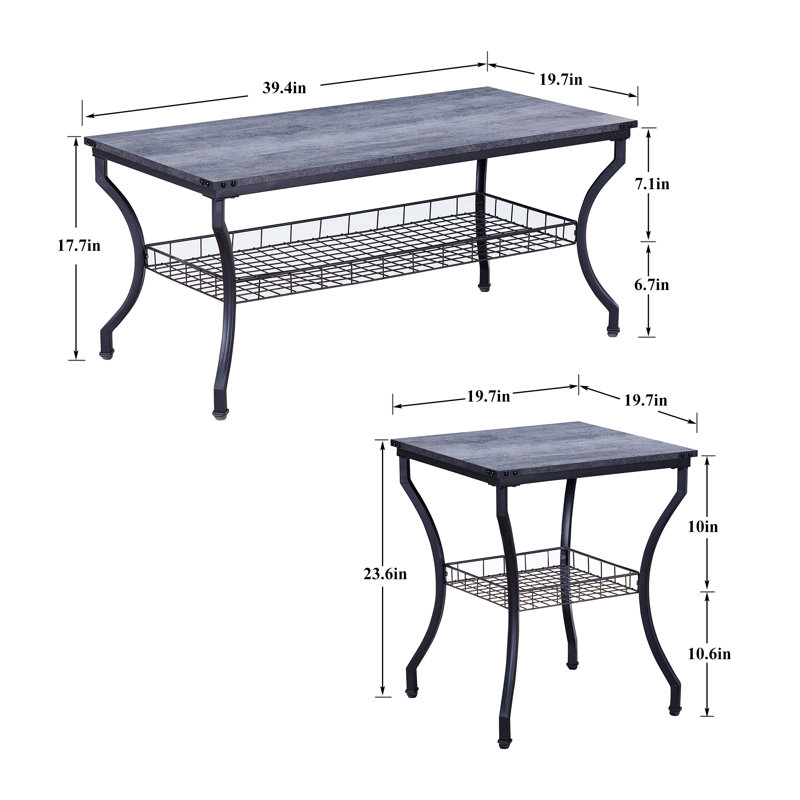 Ensemble de tables basses 3 pièces Aliona, Gris anthracite / noir 