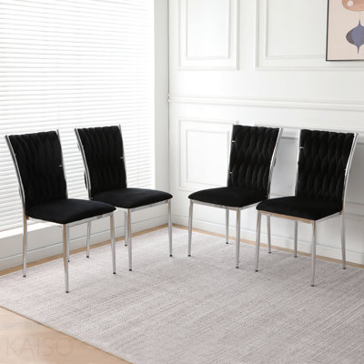 Chaise de salle à manger moderne simple en velours noir, chaise de table d'étudiant à dossier de tabouret de chambre familiale, pieds de chaise en métal galvanisé, convient à la cuisine de la salle à manger (ensemble de 4)