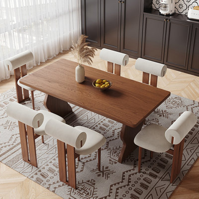 Brown Ash Wood Slab Dining Set