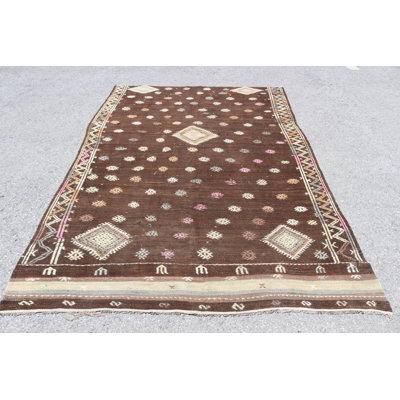 Grand tapis turc rétro de style bohème brun tissé à la main pour la décoration du salon
