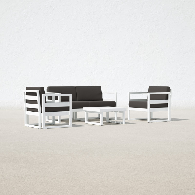 Lane 4-Person Patio Conversation Set with Acrylic Cushions, Canvas Charcoal Sunbrella® Canvas, White