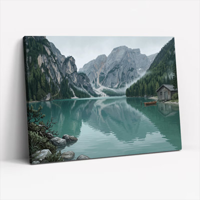 Ensemble de 1 tableau sur toile représentant un lac de montagne