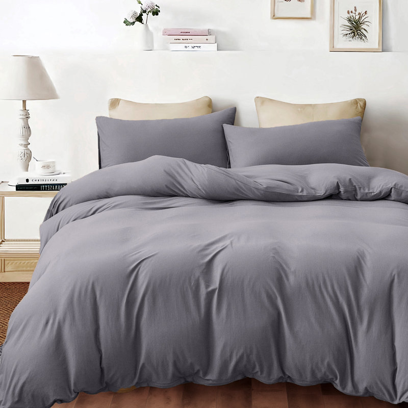 HOME BEDDING Jersey Cotton Duvet Cover Set, Queen Duvet Cover + 2 Standard Shams, Dark Gray